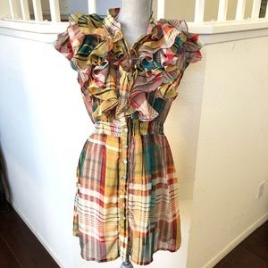 Forever 21 Multi Color Plaid Ruffled Dress Size L